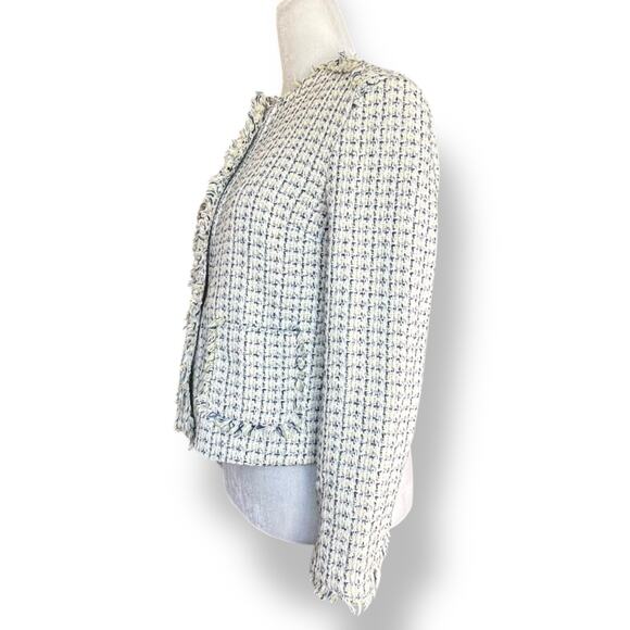 Zara Basic Cream Tweed Boucle Blazer Lady Jacket Flower Jewel Brooch Buttons XS - Picture 5 of 13